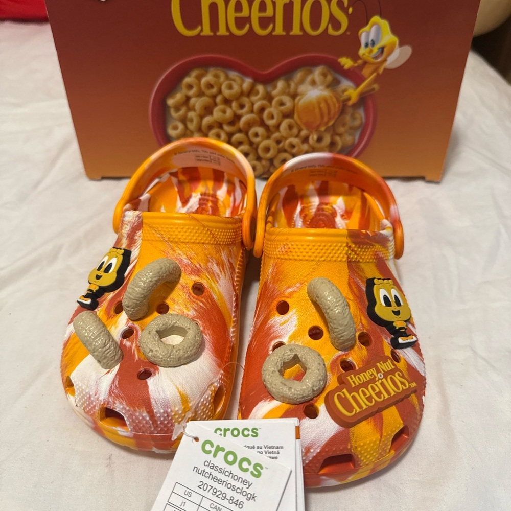 CROCS Orange and Yellow Slippers with Cheerios Charms